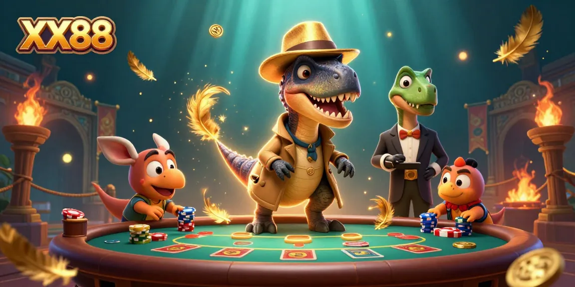 Experience the thrill of XX88 with themed illustration featuring fun casino characters.