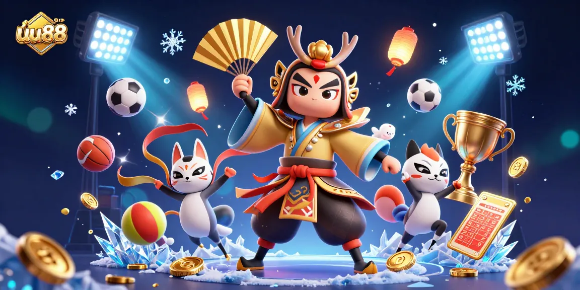 Experience thrilling bets at uu88 with a dynamic scene featuring unique characters and vibrant sports elements.