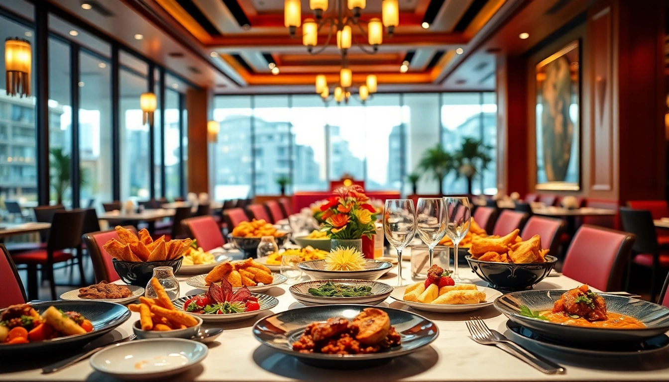 Experience slot online with an opulent restaurant setting showcasing exquisite dishes and elegant decor.
