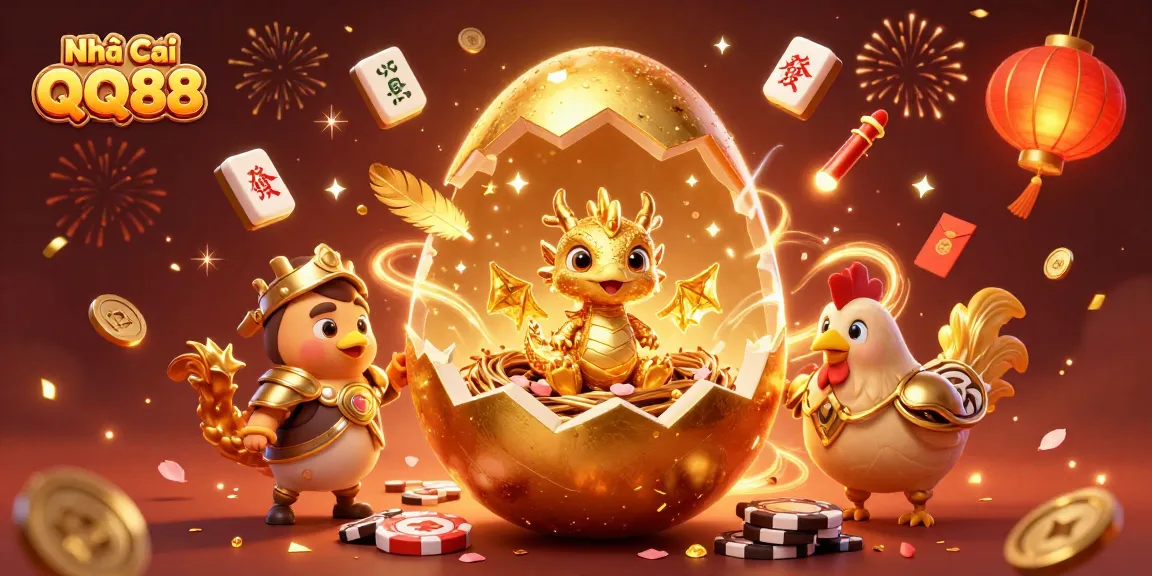 Engage with Nhà Cái QQ88 featuring a dazzling golden dragon on poker chips in an exciting casino atmosphere.
