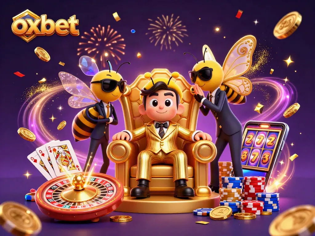 Experience thrilling action with Oxbet, featuring a 3D bee mob boss and dynamic casino elements.