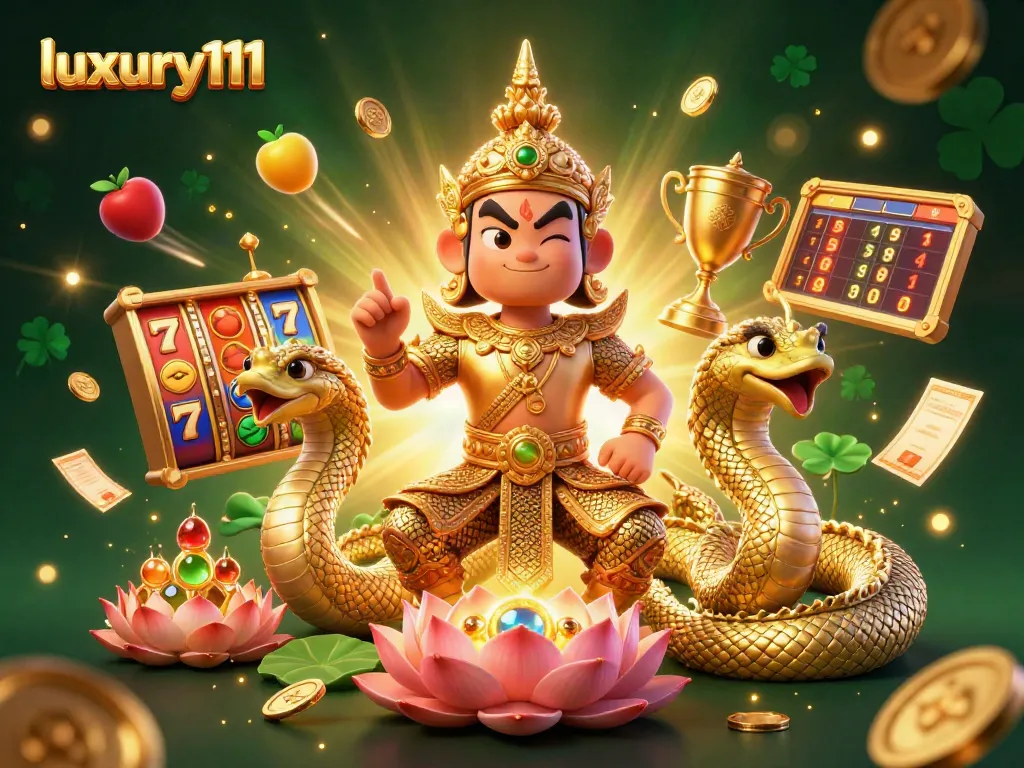 Experience thrilling gameplay with luxury111's enchanting slot machine scene featuring guardian figures and vibrant symbols.