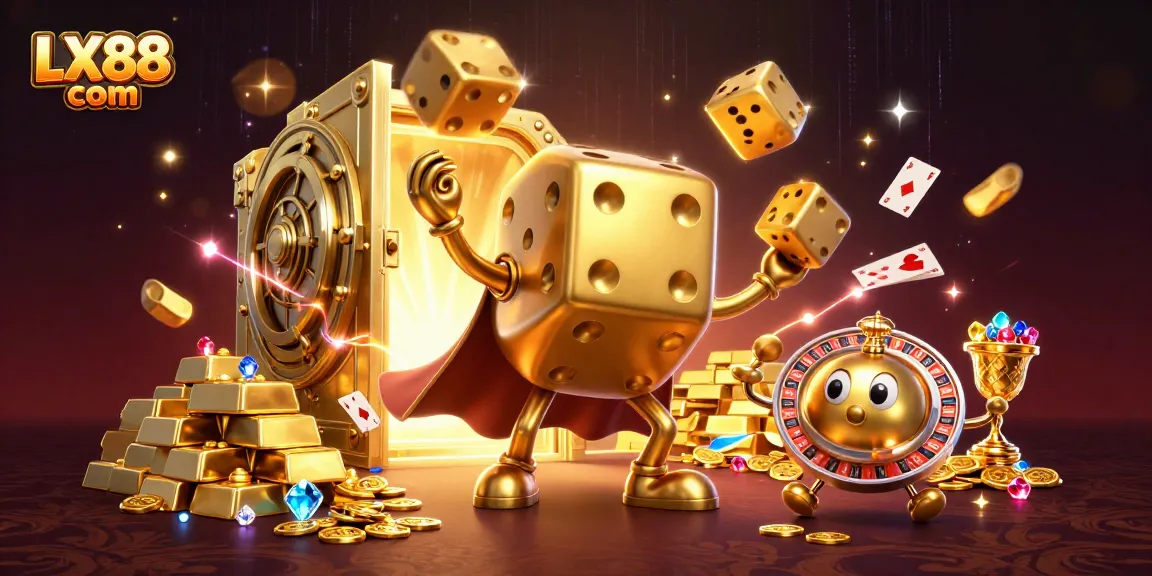 Play exciting games at LX88 com with vibrant golden dice and sparkling treasures!