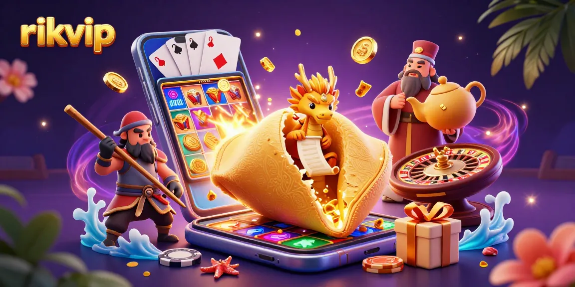 Join the magical fortune adventure with rikvip in a dynamic casino scene featuring a lucky dragon!