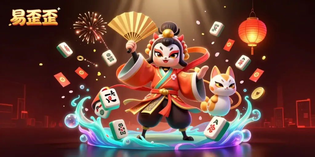 Experience dynamic gameplay with 易歪歪, featuring colorful mahjong tiles and celebratory elements.