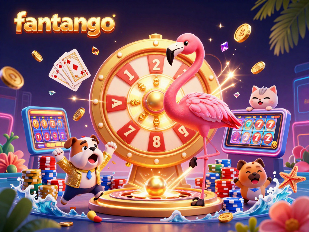 Experience the excitement of fantango with a game show host flamingo and vibrant casino elements.