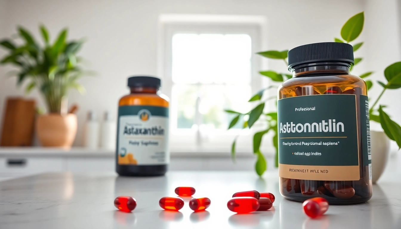 Visual of astaxanthin dosage guide featuring capsules and nutrition bottle.