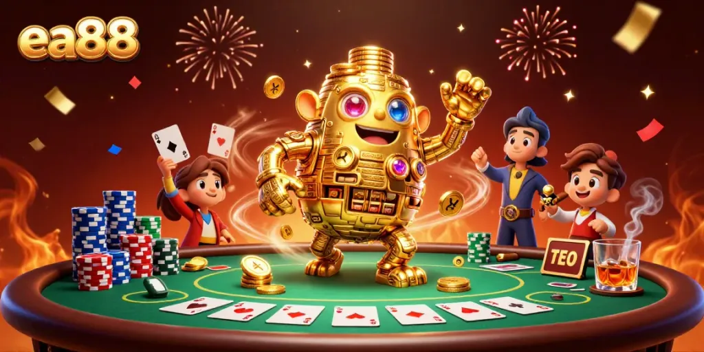 ea88 chơi poker cùng golem vàng và những đồng xu rực rỡ, trải nghiệm sòng bạc tuyệt vời