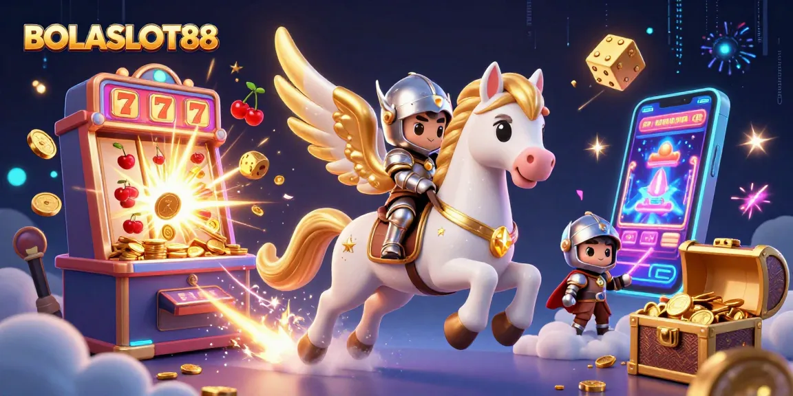 BOLASLOT88 offers thrilling jackpot experiences with dynamic slot machines bursting with coins and vibrant casino elements.