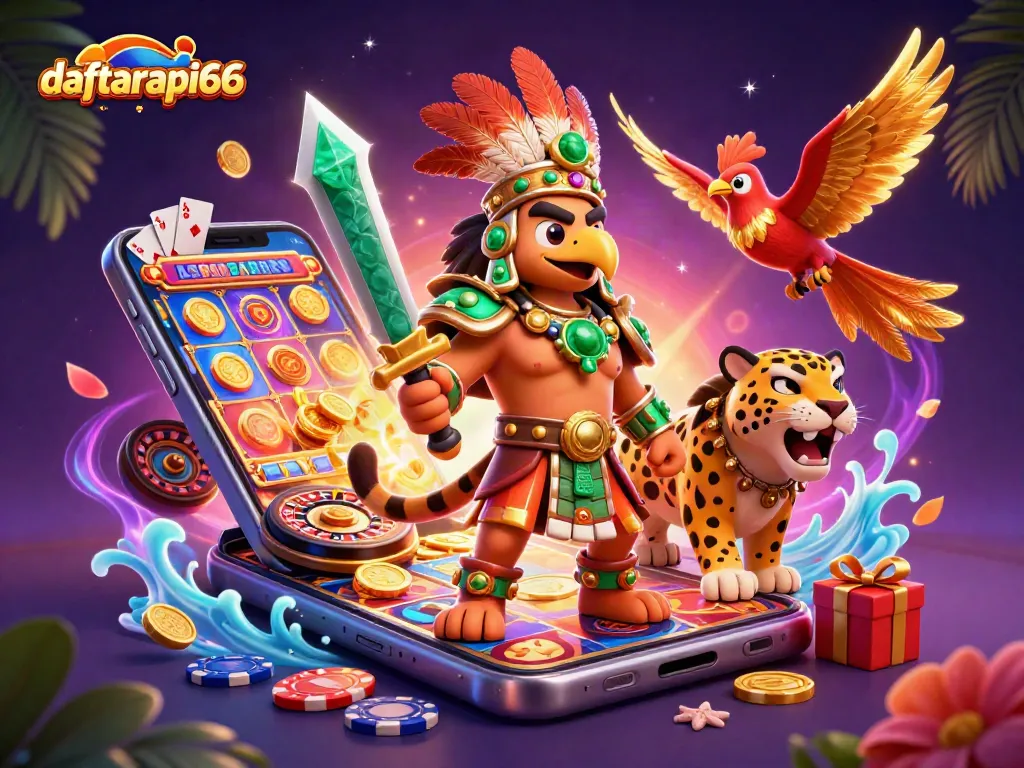 Engage in thrilling games at daftarapi66, featuring vibrant slot graphics and dynamic characters.