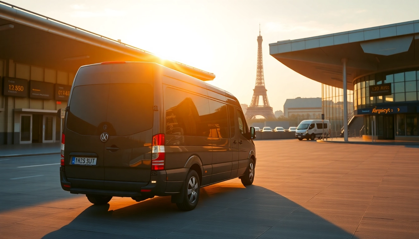 Book your Orly Airport to Paris Transfer with a luxurious vehicle against the Paris skyline.