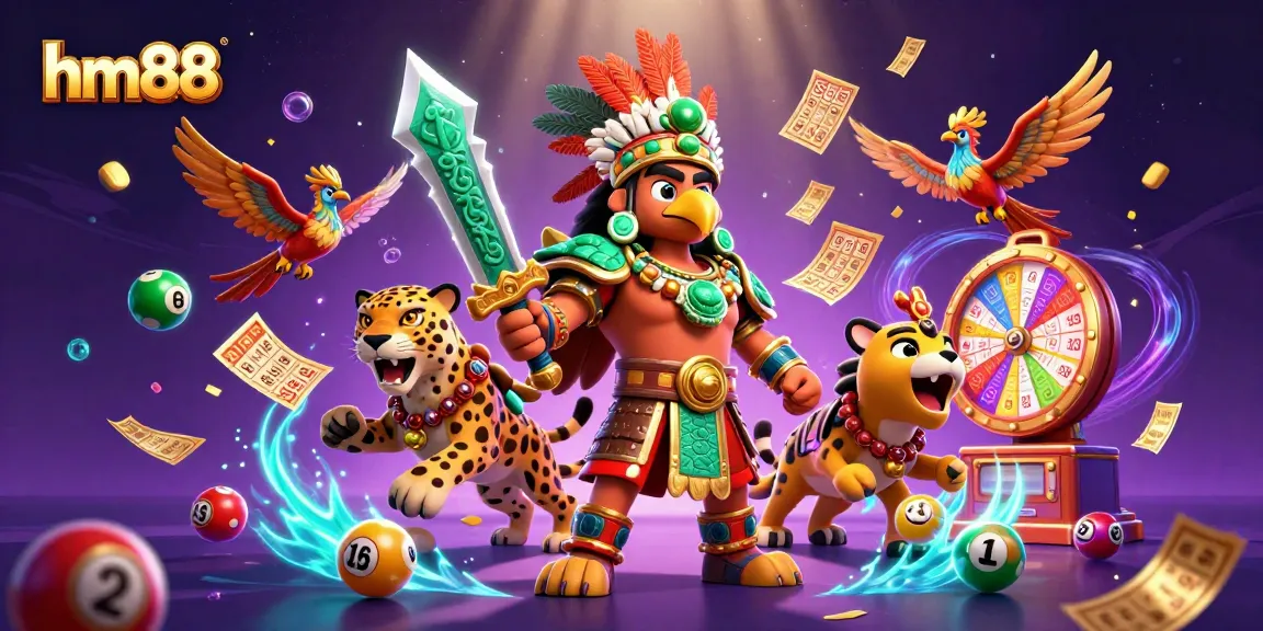 Experience the thrill of hm88 with vibrant lottery elements and dynamic casino action in a rich digital illustration.