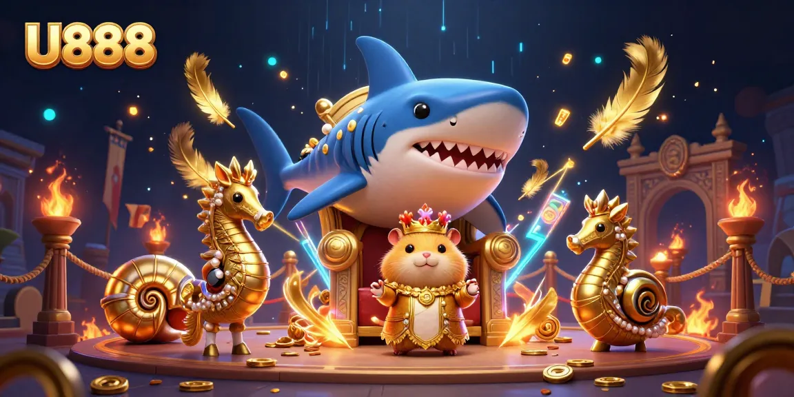 Experience the thrilling world of U888 with a hamster king and his royal guards in an exciting casino setting.