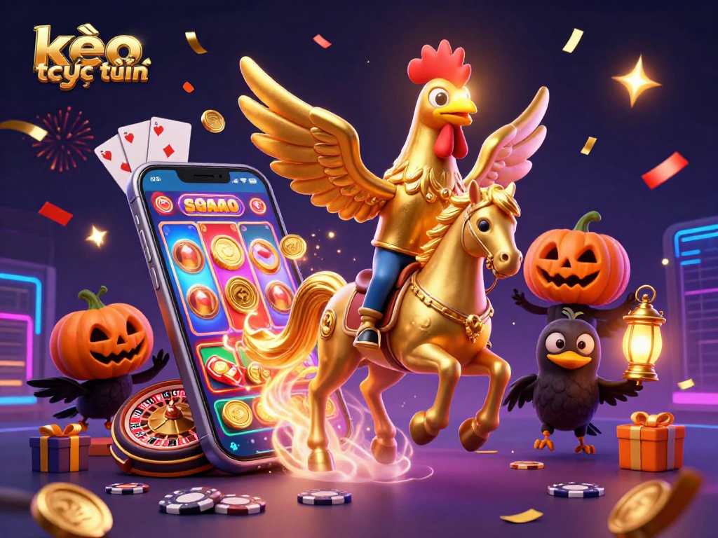 Engage with kèo trực tuyến featuring a golden rooster in a vibrant casino scene with dynamic gaming elements.