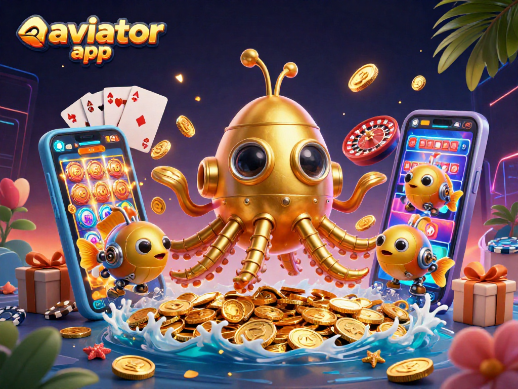 Play exciting games with the aviator app featuring a golden kraken and casino elements.
