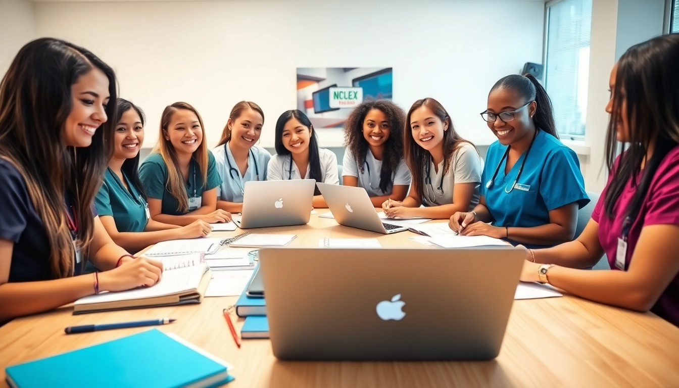Students collaborating at the Houston Trusted NCLEX review center, immersed in study materials and exam prep.