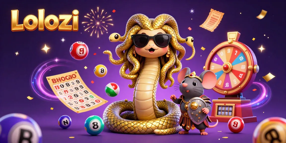 Lolozi lottery scene with Medusa and a warrior mouse surrounded by colorful elements, creating engagement.