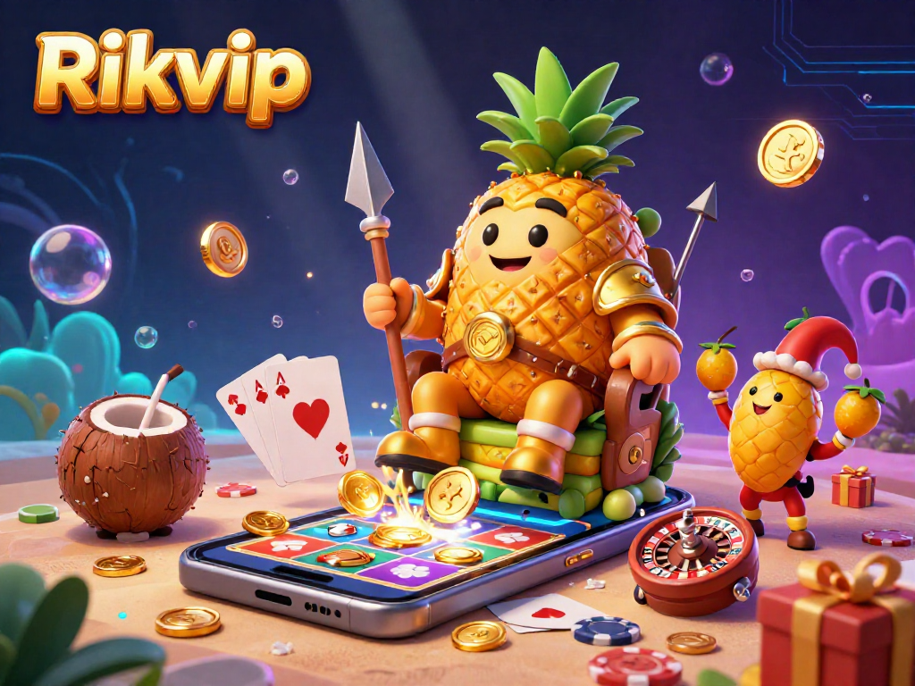 Experience vibrant gameplay at Rikvip with a golden pineapple king and engaging casino elements.