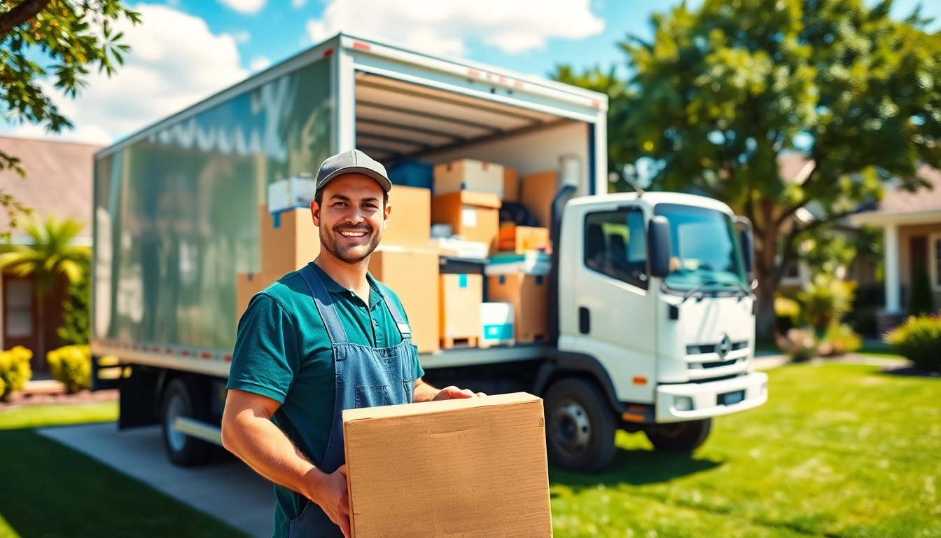Hauling crew efficiently transporting items in a vibrant residential setting.