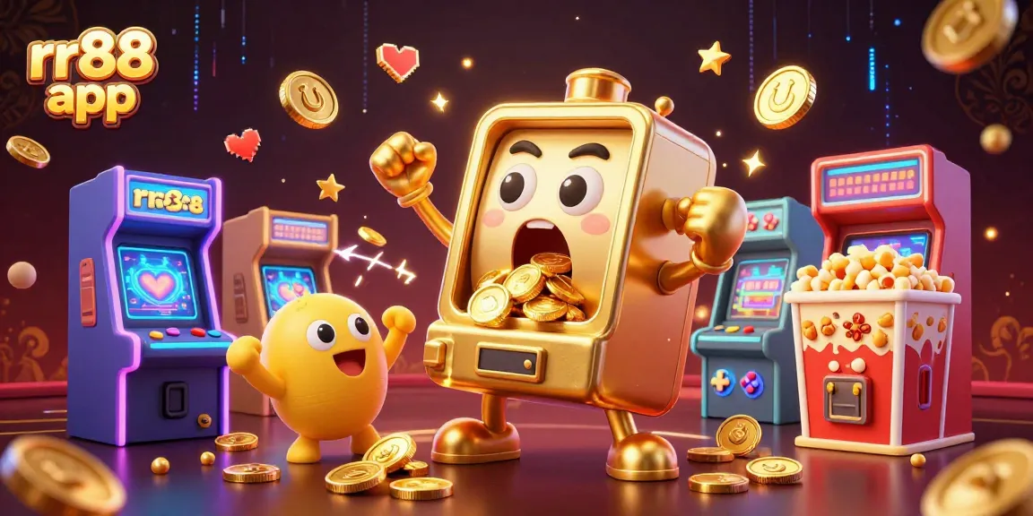 Experience the thrills with rr88 app as the golden slot machine hits a jackpot surrounded by colorful games.