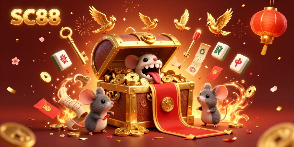 SC88 lures players with a golden treasure chest and exciting slot game visuals, offering epic jackpot wins.