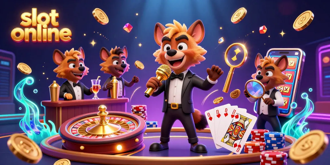 Experience the thrill of slot online gaming with hyena characters in a lively casino scene.