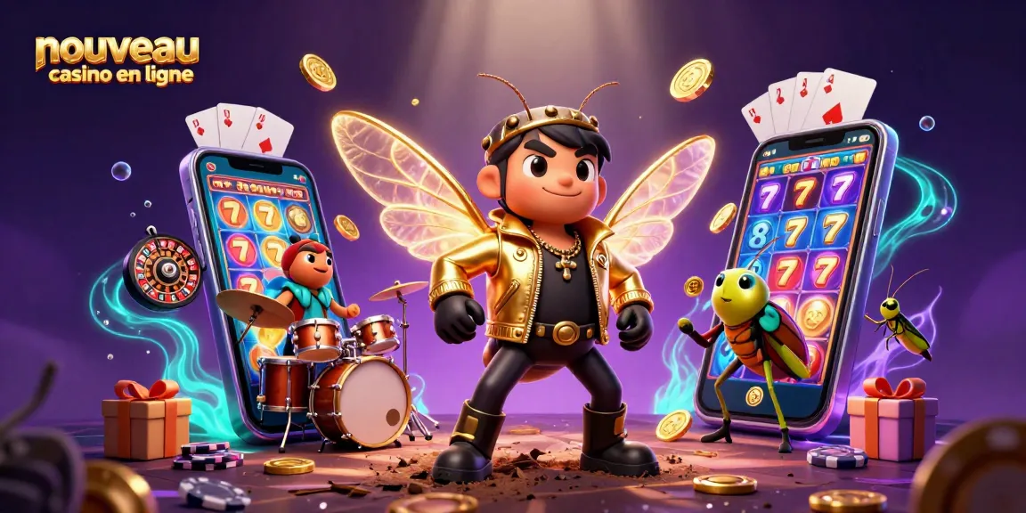 Gagnez avec le nouveau casino en ligne à travers une illustration dynamique de jeux et personnages colorés.