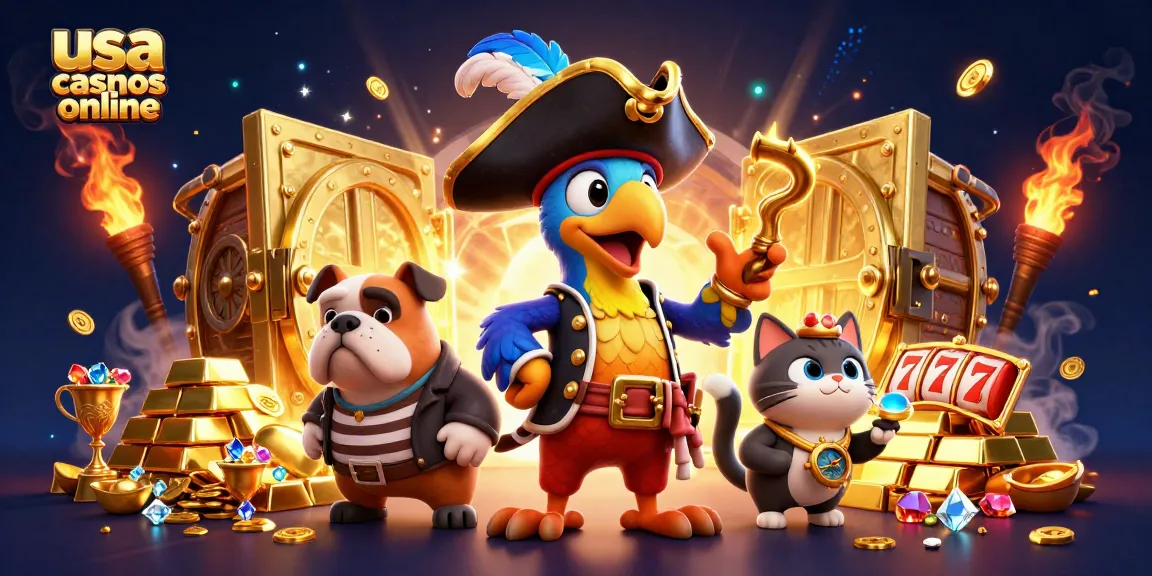 Play exciting games at usa casinos online with a vibrant pirate-themed 3D illustration.