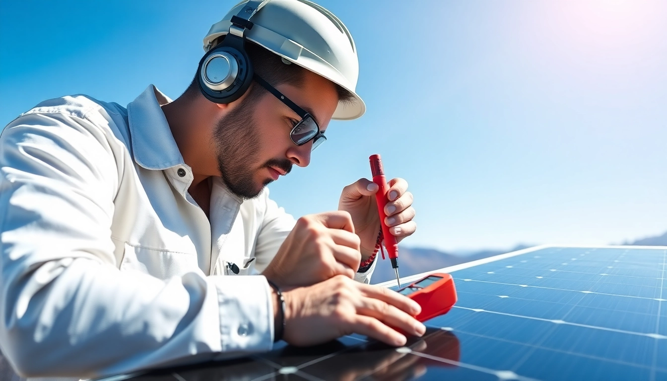 Technician conducting solar panel repair on a roof, demonstrating expertise in fixing solar panels.