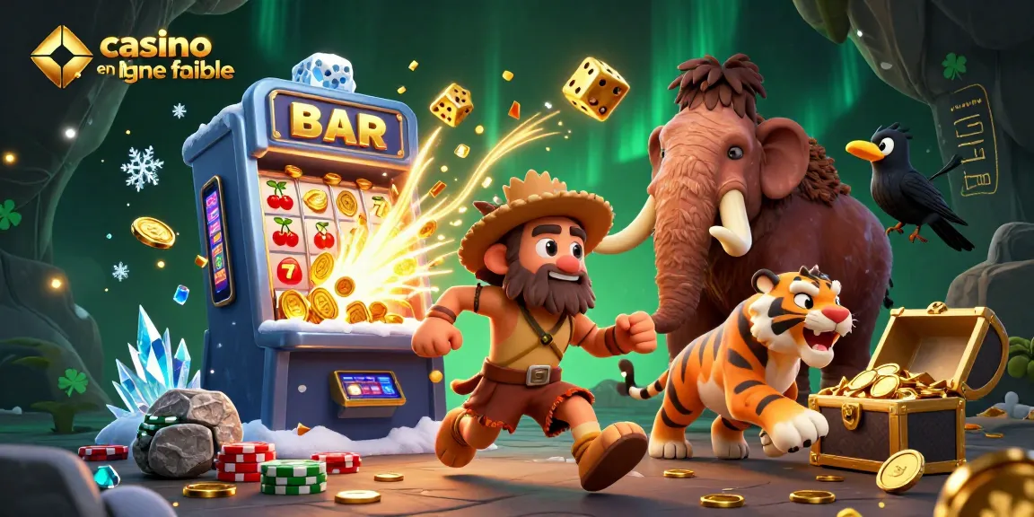 Attirez l'attention sur un casino en ligne fiable avec une illustration d'un duo de personnages préhistoriques.