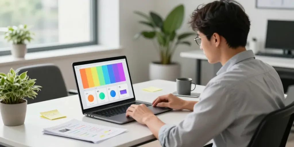 Professional assessing a replacement product in a modern office setting