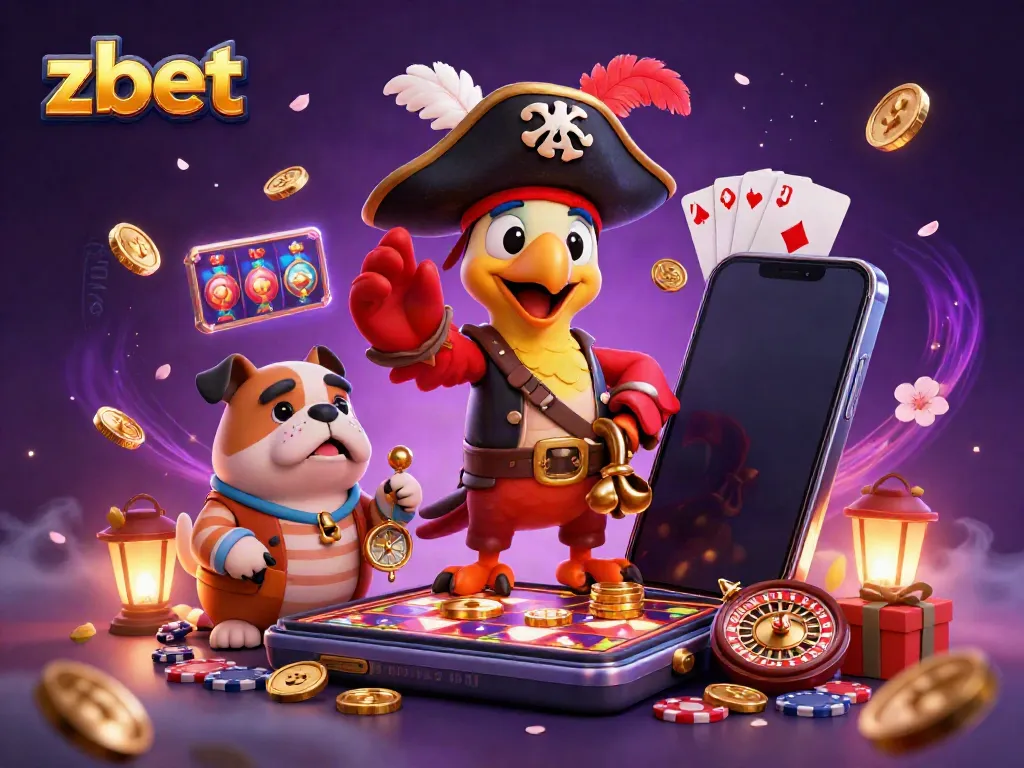 Experience thrilling gaming with zbet's lively pirate casino adventure illustration.