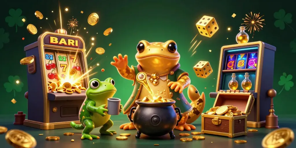 Transform base metals into gold coins with qqmacan's dynamic gaming scene of winning action.